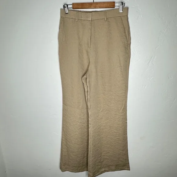 OGL Tan Viscose-Linen Weave European Linen Mid Rise Flared Pant Size - Picture 2 of 9